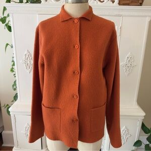 Eileen Fisher Burnt Orange Boiled 
Wool Button Front Cardigan Jacket